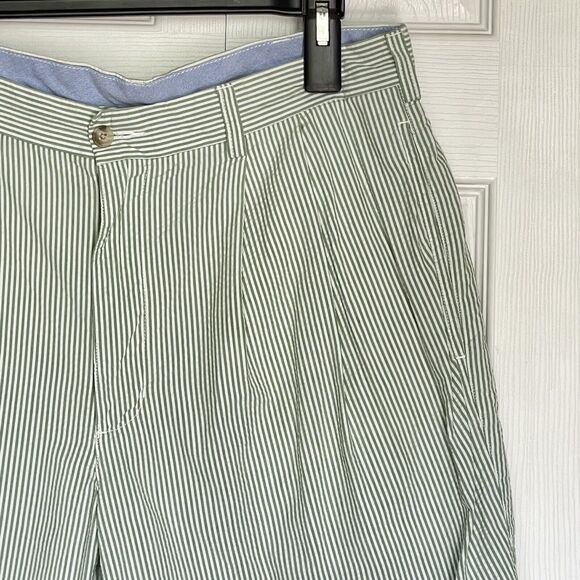Roundtree & Yorke Shorts Mens 36 Trademark Pleated Green Striped - Picture 4 of 13